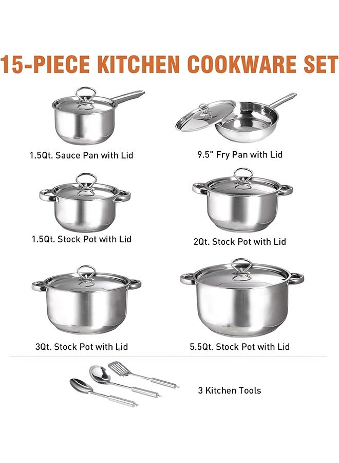Stainless Steel Kitchenware Set,15 Pieces,Food Grade Material,Easy to Clean,Near Dishwasher Safe,Cooking Party Food,For Home/Hotel - Image 2