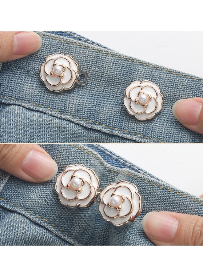 8 Sets Camellia Pant Waist Tightener - No Sew Adjustable Flower Buttons, Durable Buckles for Jeans & Skirts - Image 3