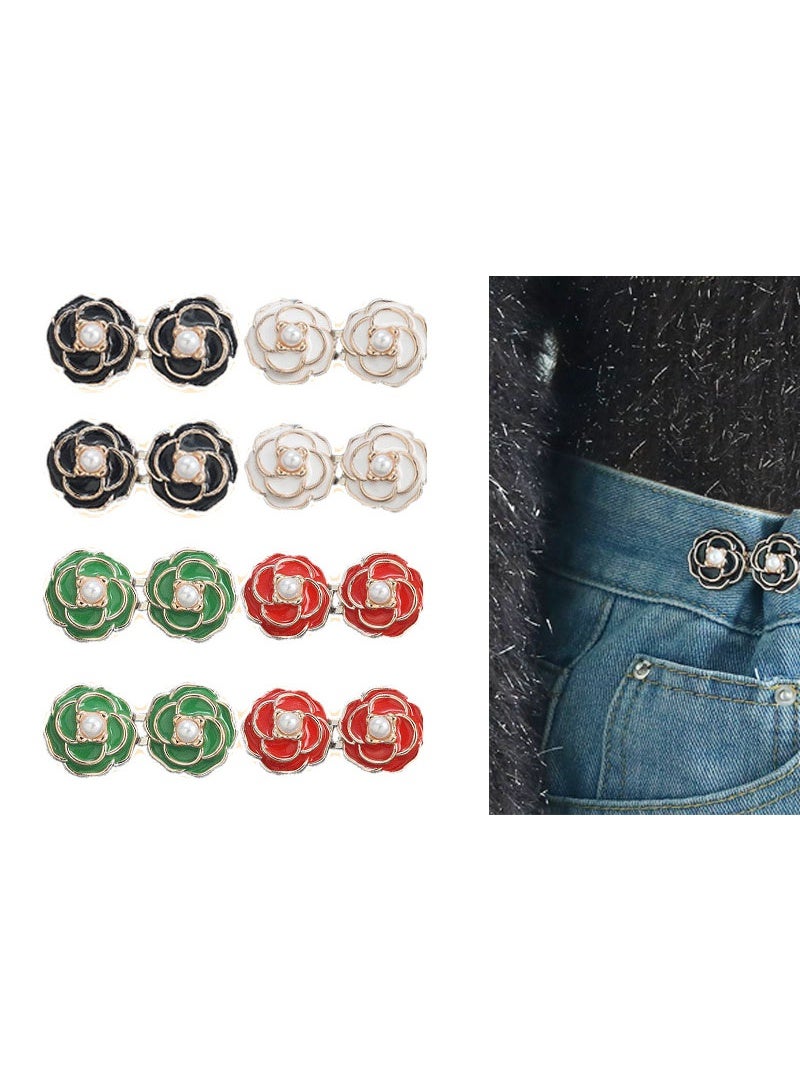 8 Sets Camellia Pant Waist Tightener - No Sew Adjustable Flower Buttons, Durable Buckles for Jeans & Skirts - Image 1