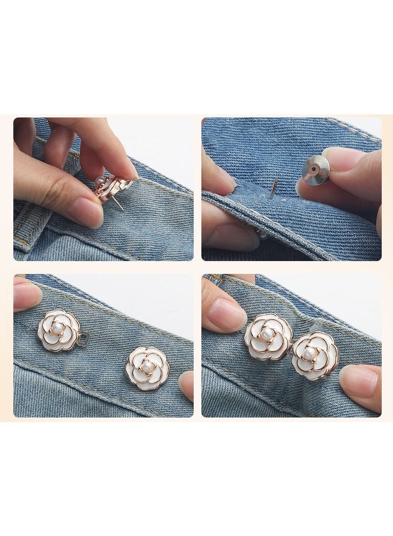 8 Sets Camellia Pant Waist Tightener - No Sew Adjustable Flower Buttons, Durable Buckles for Jeans & Skirts - Image 2