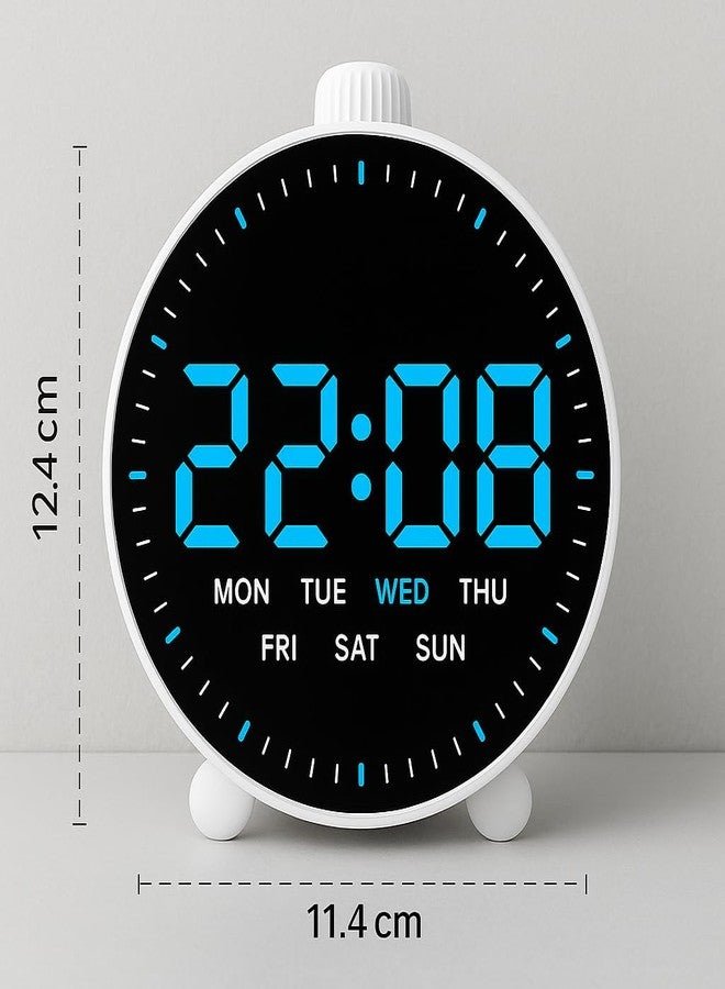 Nispruhay Digital Only USB Cable Working LED Alarm Clock with Blue Display - Modern Round Design, Day & Date Display, Dual Alarm & Snooze, Perfect for Bedroom, Office or Kids Room” - Image 3