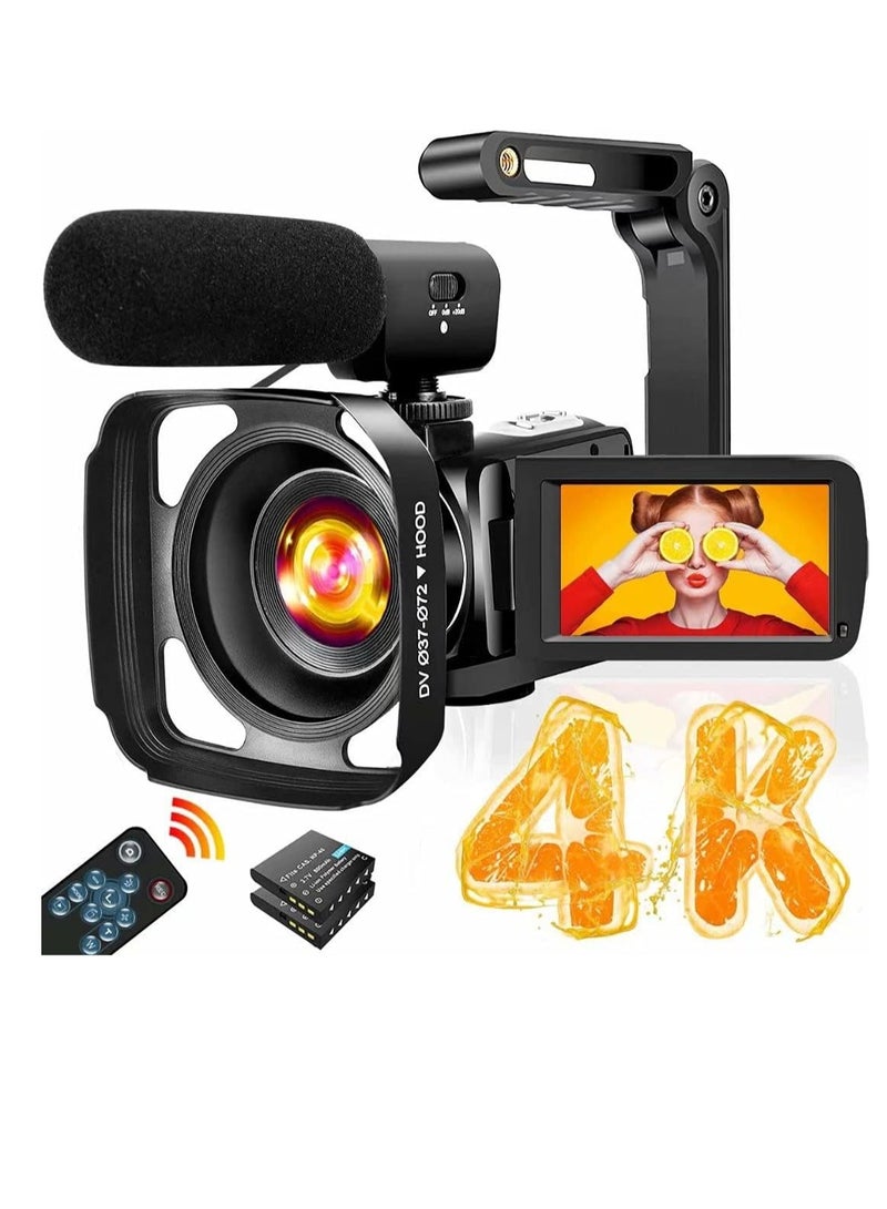 Generic Tech 4K Video Camera Camcorder with Microphone Ultra HD 30MP YouTube Vlogging Camera 3.0 Inch Touch Screen 16X Digital Zoom Camera Recorder with Handheld Stabilizer and Remote Control - Image 1