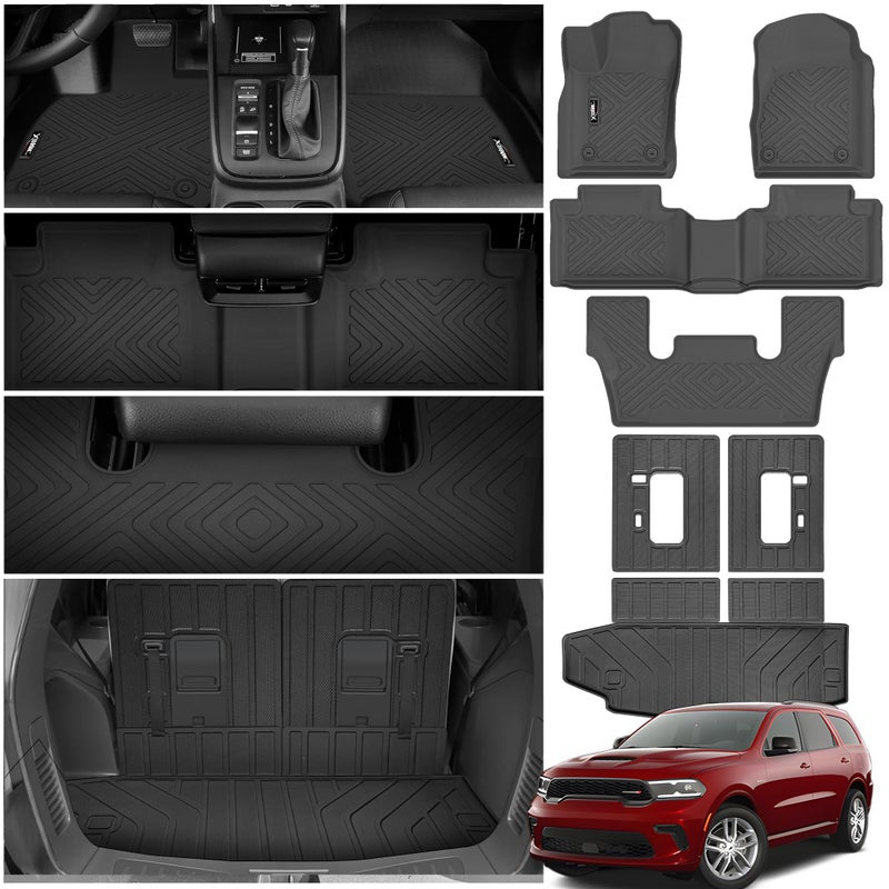 Floor Mats Trunk Mat for 20162024 2025 Dodge Durango 6 Seats with Backrest Mat All Weather TPE Protection 3 Rows Car Floor Liners Full Set with Cargo Liners