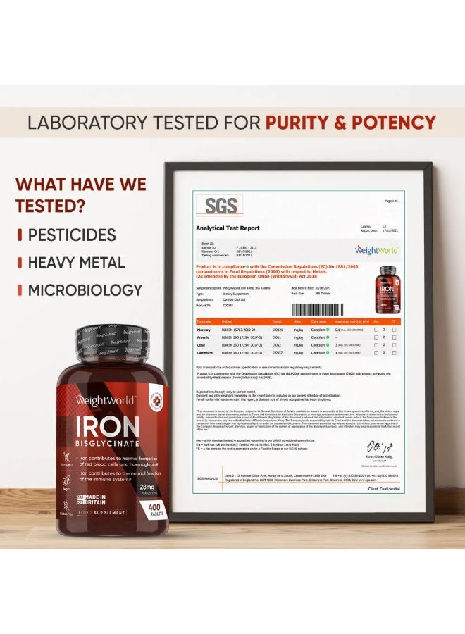 حديد بيسجليسينات 28 ملجم – 400 قرص، تدعم صحة الدم والطاقة - Image 3