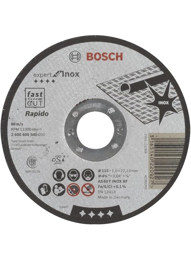 BOSCH Expert For Inox Rapido Straight Cutting Disc 1 Piece 115 Mm Diameter 1.00 Mm Thickness