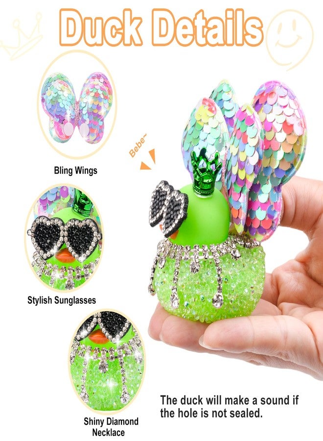 MuMyer Diamond Rubber Duck Car Ornaments, Cute Sparkly Rhinestone Rubber Car Duck Dashboard Decorations with Shining Wings and Necklace for Car Home Office Desk - Image 3