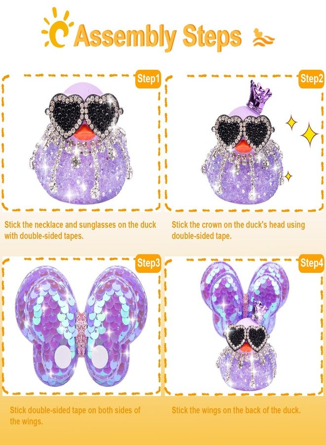 MuMyer Diamond Rubber Duck Car Ornaments, Cute Sparkly Rhinestone Rubber Car Duck Dashboard Decorations with Shining Wings and Necklace for Car Home Office Desk - Image 2