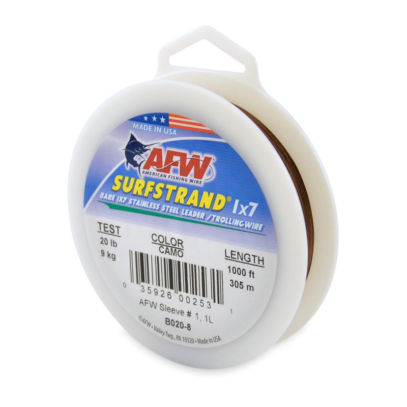 AFW American Fishing Wire Surfstrand Bare 1x7 Stainless Steel Leader Wire 20 lb Test 0011 Diameter Camo 1000 ft - Image 2