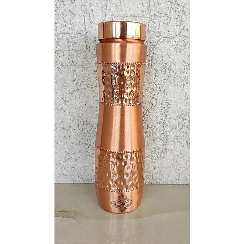 INDIAN ART VILLA INDIAN ART VILLA Copper 1 Bottle with 2 Glass Set with Yellow Gift Box Ayurvedic Health Benefits Ideal for Home Office and Travel Bottle 1 Litre Each Glass 300 ml - Image 2