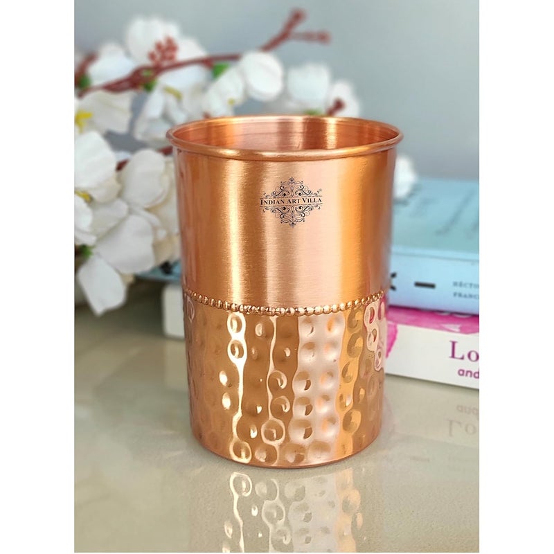 INDIAN ART VILLA INDIAN ART VILLA Copper 1 Bottle with 2 Glass Set with Yellow Gift Box Ayurvedic Health Benefits Ideal for Home Office and Travel Bottle 1 Litre Each Glass 300 ml - Image 4