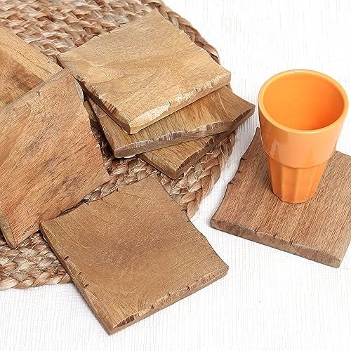 Indian-Shelf Tea Coasters Set of 6 Wood Coasters Cup Coasters Coster Set Tea Coaster Set for Dining Table DIY Coasters Dining Table Decorative Items Modern Indian Gift Bar Gifts for Men - Image 1