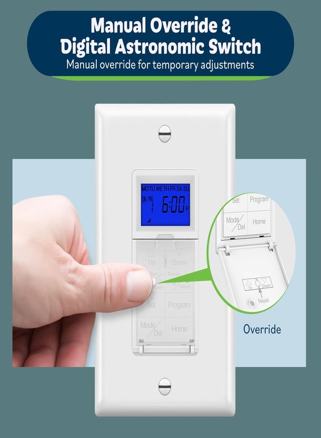 TOPGREENER Digital Astronomic Timer Switch, 7-Day Programmable Sunrise Sunset Timer for Lights, Fans, & Motors, Single-Pole or 3-Way, Neutral Wire Required, UL Listed, TGT01-HN-W, White - Image 5