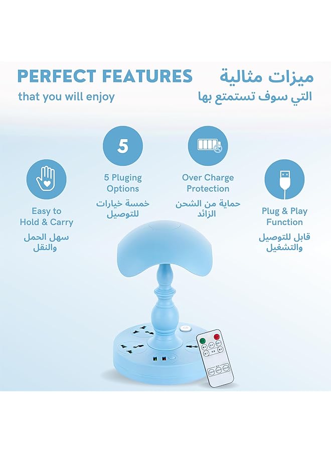 erorex Multifunctional Table Lamp 2 Usb Ports With 3 Sockets Soft Warm Natural Light For Students And Bedrooms Special Eye Protection Lamp Blue - Image 2