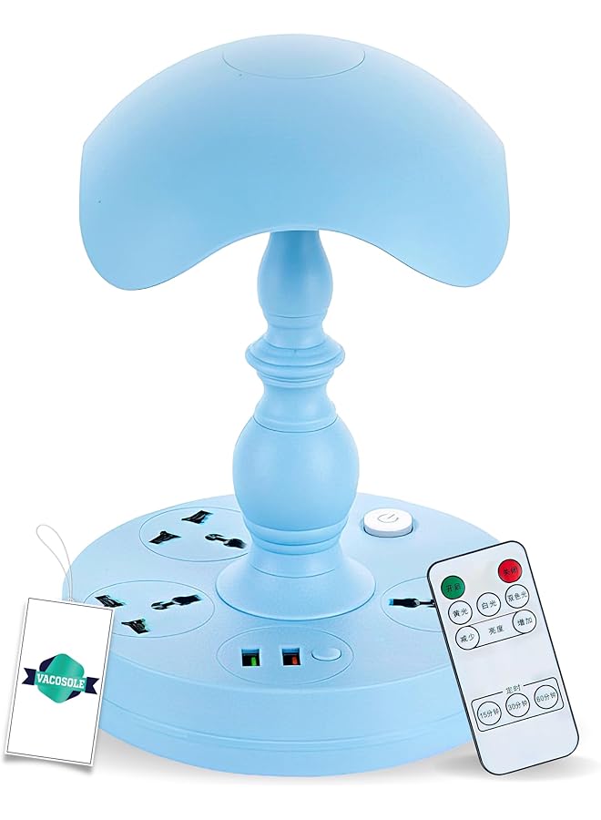 erorex Multifunctional Table Lamp 2 Usb Ports With 3 Sockets Soft Warm Natural Light For Students And Bedrooms Special Eye Protection Lamp Blue - Image 1
