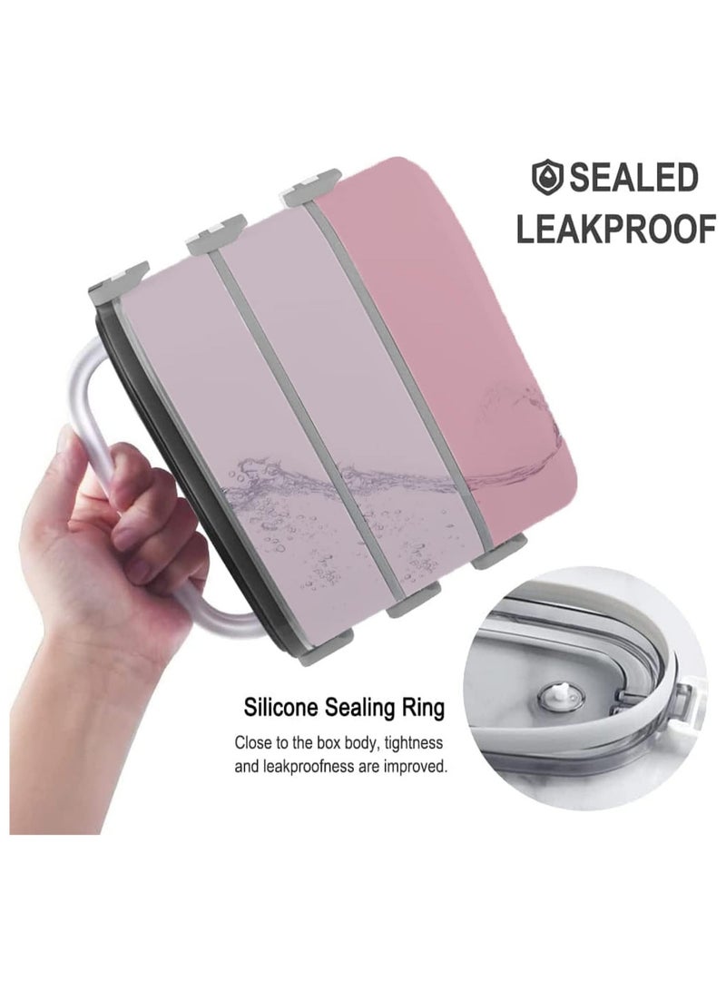 TOMSHOO Lunch Box for Kids,1900ML 3 Layer Meal Lunch Container Snack Box With Bag for Kids School and Adults - Leakproof - BPA Free - Microwave & Dishwashing Safe Bento Box（Pink） - Image 4