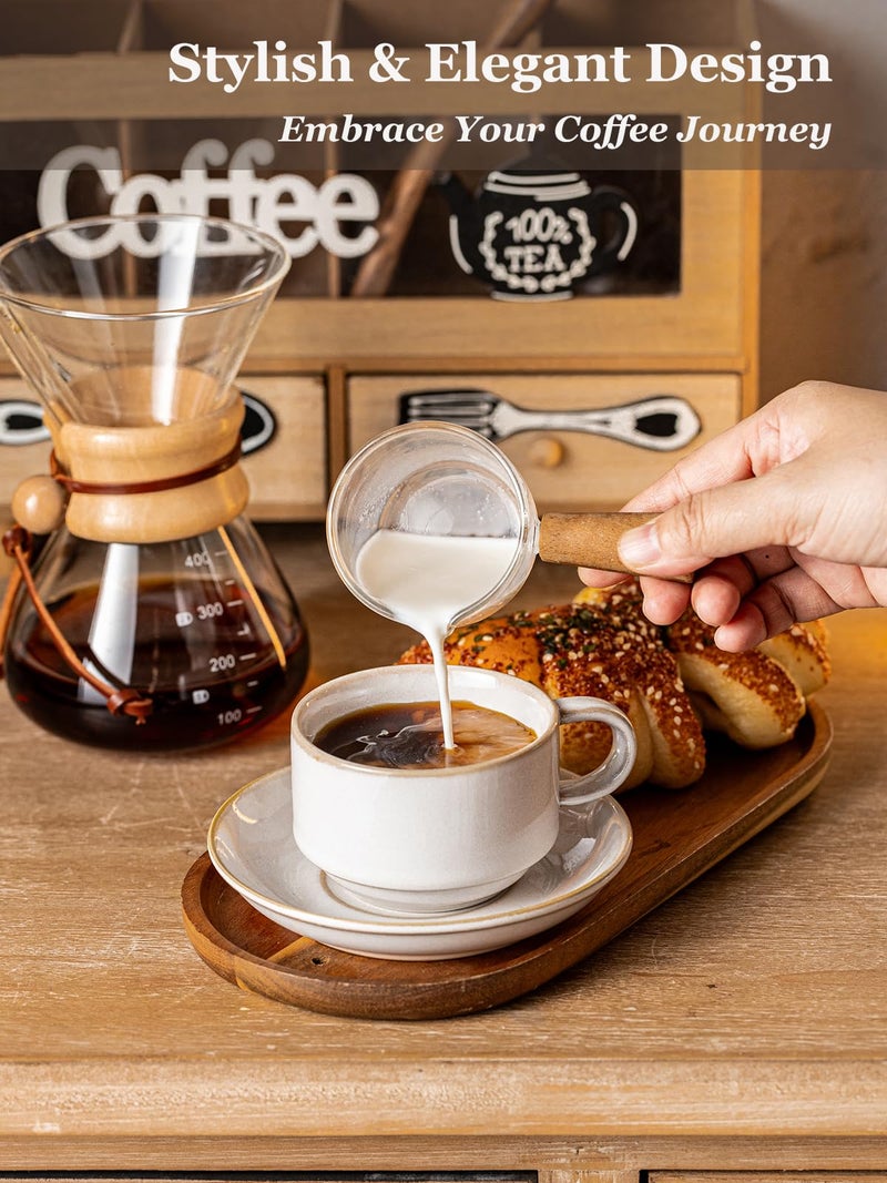Gomakren 6 Ounce Cappuccino Cups with Saucers and Metal Stand, Stackable Coffee Cup Set of 4, Valentine Porcelain Espresso Cups for Coffee Drinks, Cappuccino, Latte, Americano, Tea, White - Image 5