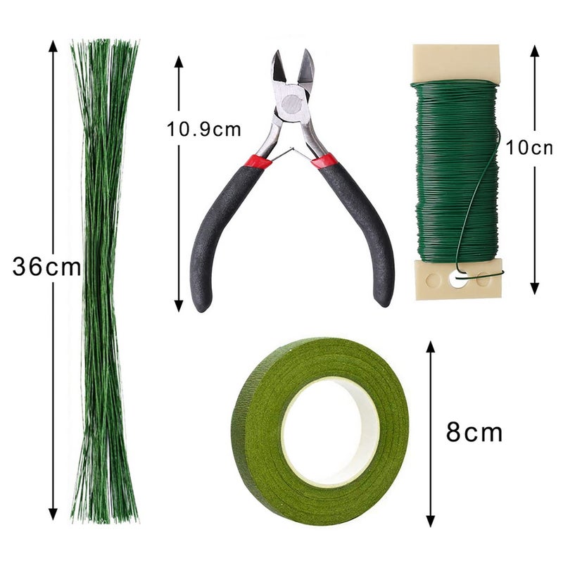 Pengxiaomei Floral Arrangement Kit, Floral Tape and Floral Wire with Cutter,Green Floral Tape 22 Guage Floral Stem Wire 26 Gauge Green Floral Wire for Bouquet Stem Wrap Florist, Wreath Making Supplies - Image 3