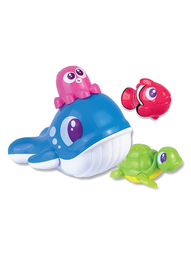 Happy Kids - Little Learners Whale 'n Friends - Bath Toy Set With 4 Oceanic Animals, Floating Whale, Wind-up Turtle, Squirting Fish, Octopus, 12m+ - Image 1