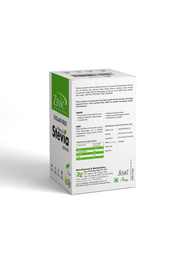 Zevic 100% Natural Sugar Free Stevia Sachets | Zero Calories Sweetener Sachets | Vegan & Keto | Sugar Substitute Sachets Diabetic Friendly - 50 Sachets (Pack of 3) - Image 2