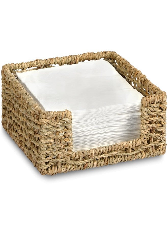 Graciadeco Ratten Napkin Holder for Table, Square Seagrass Serving Tray for Paper Napkins Kitchen Restaurant Dinner Wicker Baskets 7.8" x 7.8" x 2.8" - Image 1