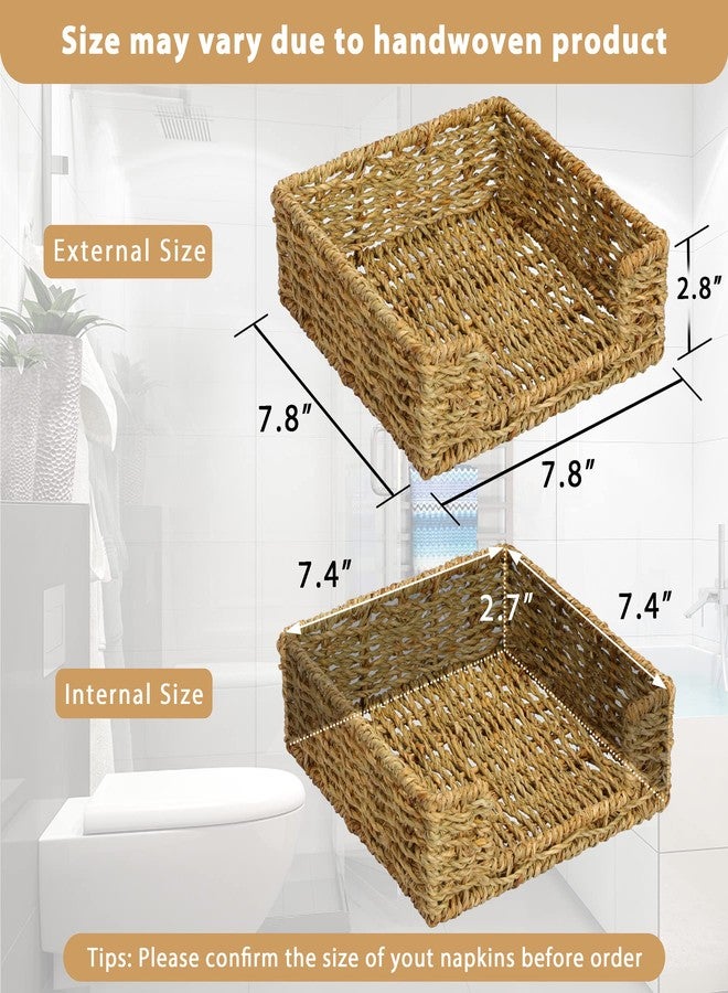 Graciadeco Ratten Napkin Holder for Table, Square Seagrass Serving Tray for Paper Napkins Kitchen Restaurant Dinner Wicker Baskets 7.8" x 7.8" x 2.8" - Image 2