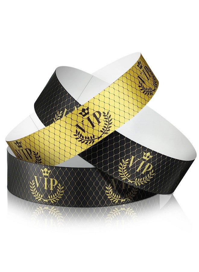 Jadive 500 قطعة أساور ورقية للأيدي أساور بلاستيكية VIP أساور مقاومة للماء لتحديد الهوية في الحفلات أساور للحفلات للفعاليات والمتنزهات الترفيهية والنوادي والحفلات والمعارض والمهرجانات والفعاليات (أسود ذهبي) - Image 1