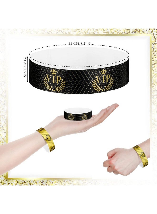 Jadive 500 قطعة أساور ورقية للأيدي أساور بلاستيكية VIP أساور مقاومة للماء لتحديد الهوية في الحفلات أساور للحفلات للفعاليات والمتنزهات الترفيهية والنوادي والحفلات والمعارض والمهرجانات والفعاليات (أسود ذهبي) - Image 3