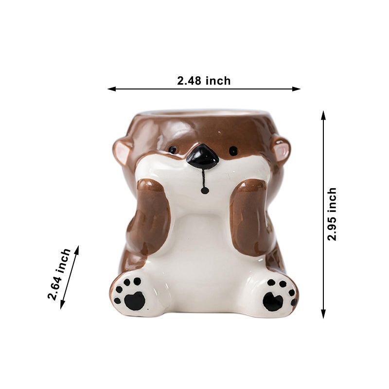 DIYOMR Cute Animals Planter, Mini Ceramic Cartoon Animal Shaped Succulent Flower Pot Indoor Air Plants Holder, Smooth Shiny Decorative Flower Cactus Planter - Plants Not Included (Otter) - Image 3