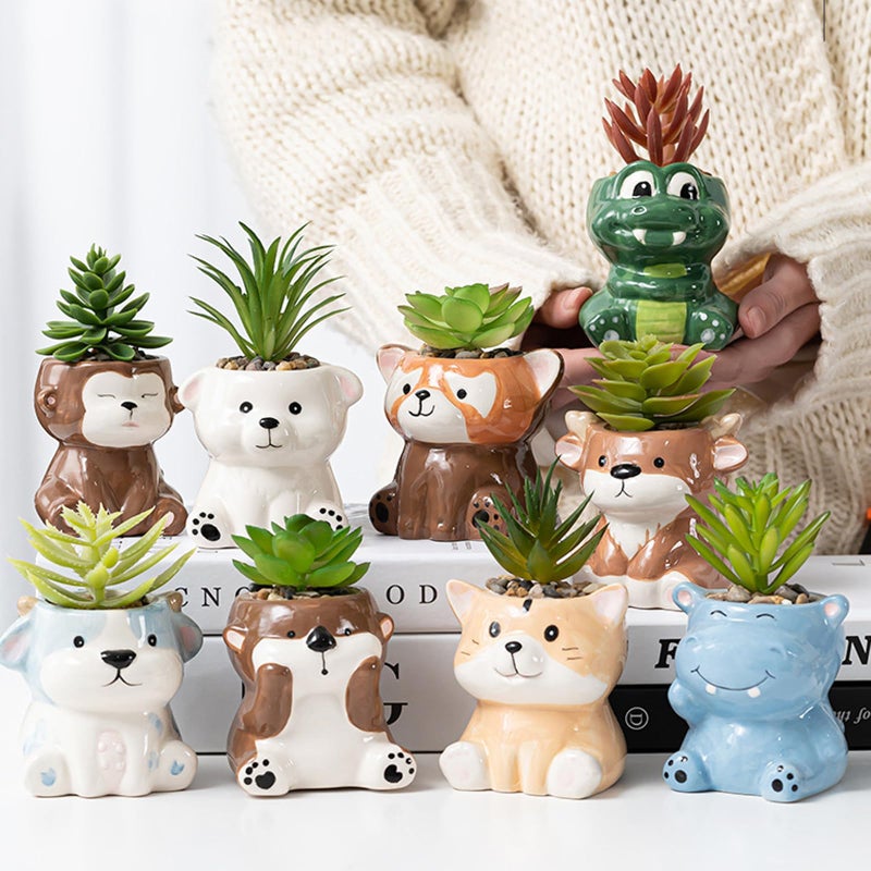 DIYOMR Cute Animals Planter, Mini Ceramic Cartoon Animal Shaped Succulent Flower Pot Indoor Air Plants Holder, Smooth Shiny Decorative Flower Cactus Planter - Plants Not Included (Otter) - Image 5