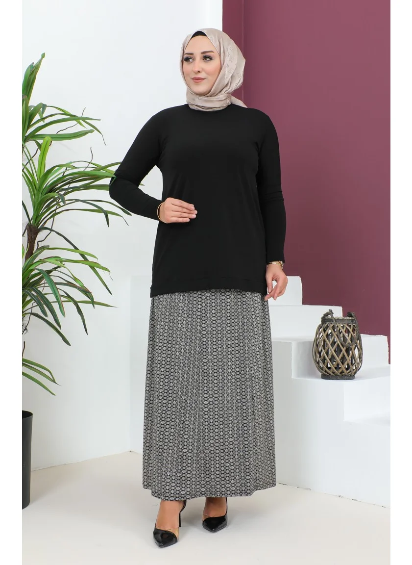 سيفا ميرفي Plus Size Pieced Viscose Skirt 4360H-02 Black