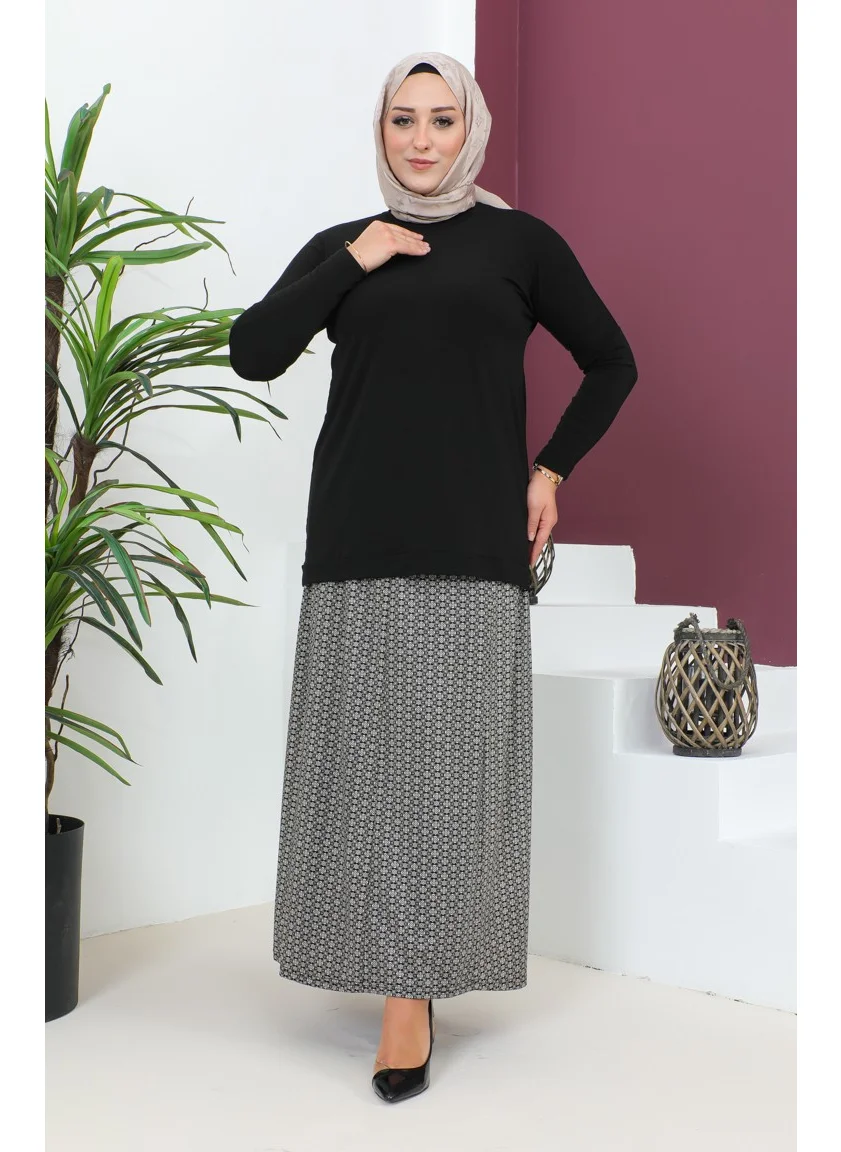سيفا ميرفي Plus Size Pieced Viscose Skirt 4360H-02 Black