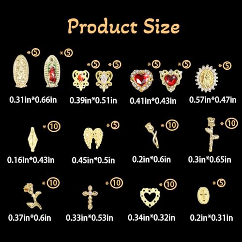 Pizadix 105 Pcs Virgin Mary Gold Nail Charms Bulk Gold Nail Charms Plus a Bag of 200 Pcs Stars - Image 2