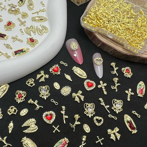 Pizadix 105 Pcs Virgin Mary Gold Nail Charms Bulk Gold Nail Charms Plus a Bag of 200 Pcs Stars - Image 3