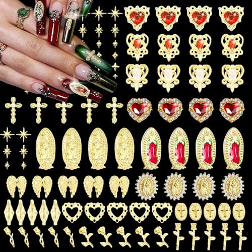 Pizadix 105 Pcs Virgin Mary Gold Nail Charms Bulk Gold Nail Charms Plus a Bag of 200 Pcs Stars - Image 1