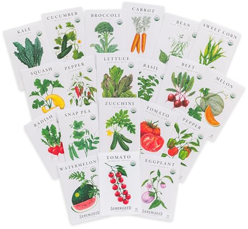 Sereniseed Certified Organic Vegetable Seed Collection (20-Pack) – 100% Non GMO, Open Pollinated Varieties - Image 1