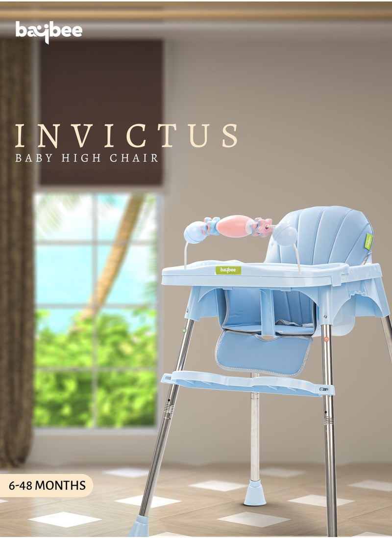 بيبي كرسي مرتفع للأطفال 3 في 1 من Invictus للأطفال مع ارتفاعين ومسند للقدمين قابلين للتعديل، مقعد معزز لكرسي تغذية الأطفال الصغار مع صينية، حزام أمان للأطفال من عمر 6 أشهر إلى 4 سنوات صبي فتاة أزرق  - Image 3