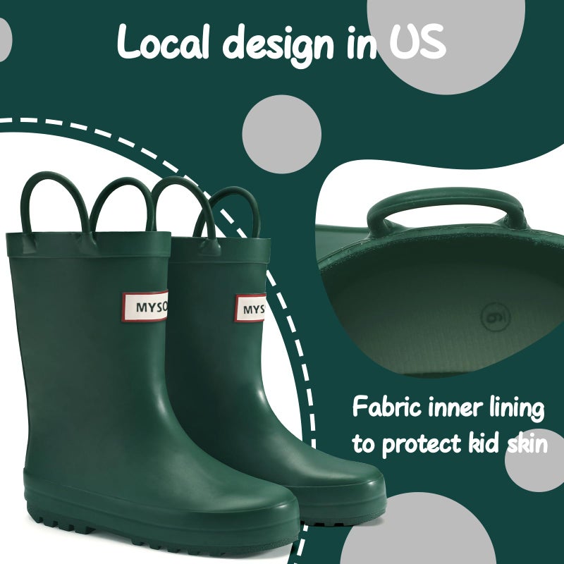 mysoft Kids Rain Boots for Girls and Boys Toddler Waterproof Rubber Cute Printed with Easy-On Handles - Image 5