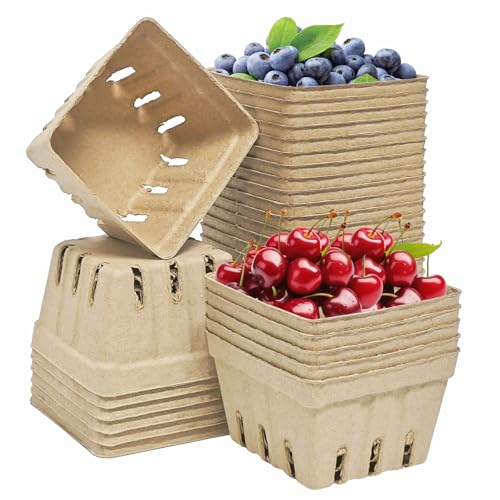 EXJEXJ 30 Pcs Natural Pulp Fiber Berry Basket Small Vented Berry Picking Basket Small Container Holder for Fruits Vegetable Farmer Market Grocery (30) - Image 1