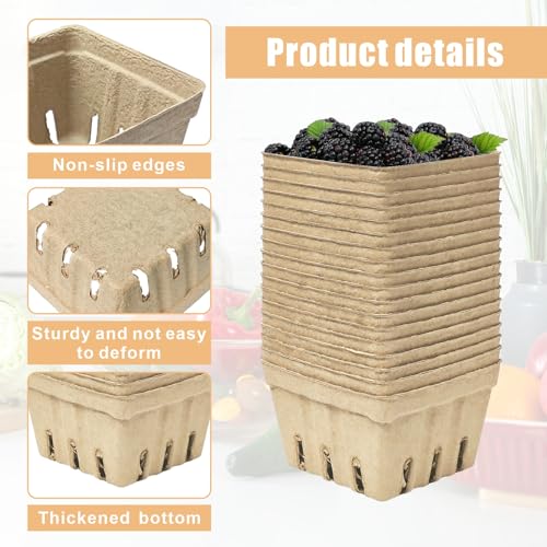 EXJEXJ 30 Pcs Natural Pulp Fiber Berry Basket Small Vented Berry Picking Basket Small Container Holder for Fruits Vegetable Farmer Market Grocery (30) - Image 4