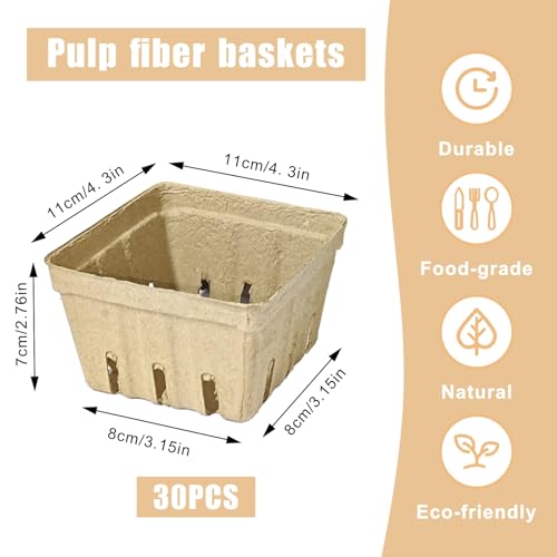 EXJEXJ 30 Pcs Natural Pulp Fiber Berry Basket Small Vented Berry Picking Basket Small Container Holder for Fruits Vegetable Farmer Market Grocery (30) - Image 2