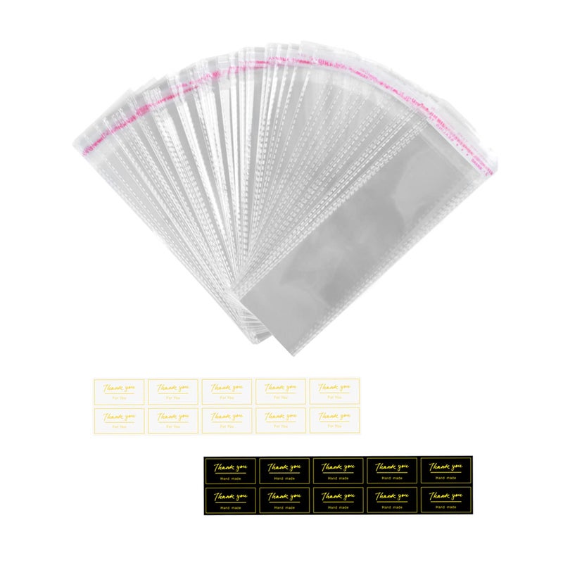 Fimary 100 Pcs Knafeh Pistachio Chocolate Wrappers with 100 Pcs Thank You Stickers 28 x 94 Inch Candy Packaging Self Adhesive Small Plastic Wax Melt Snap Bar Bags