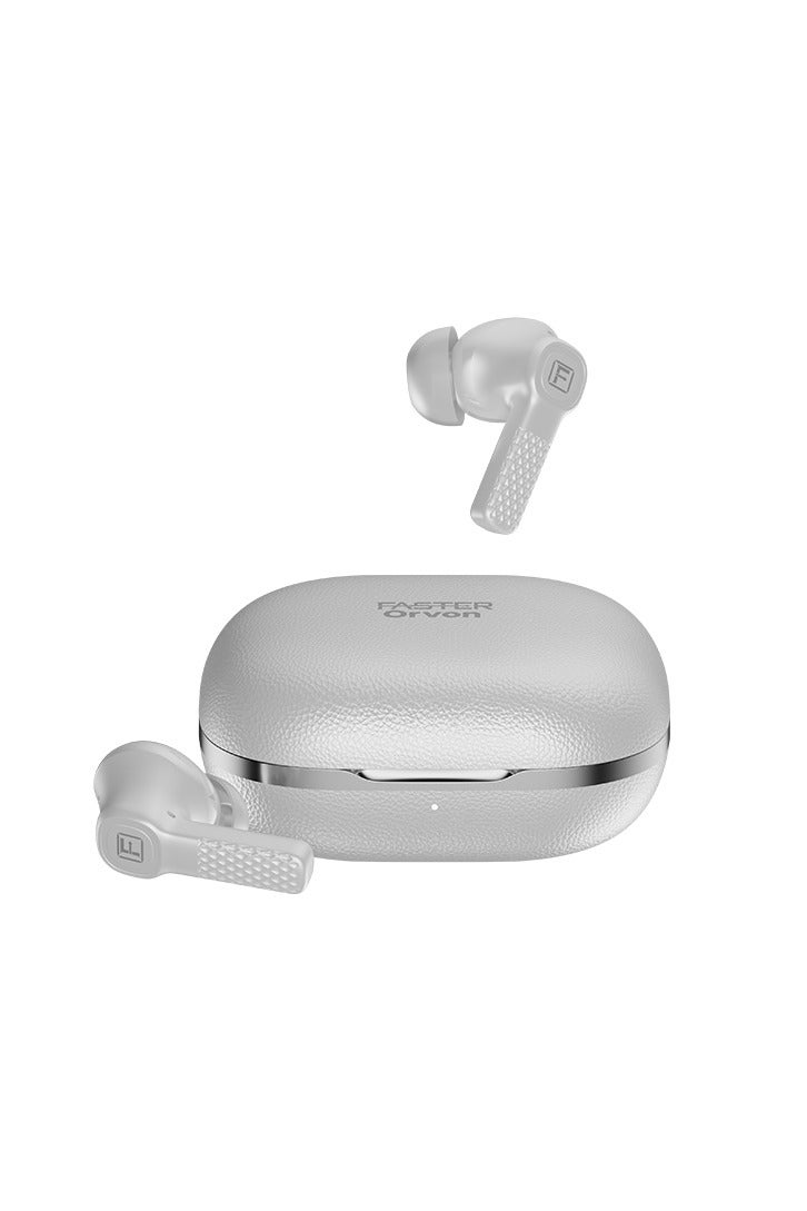 Faster Orvon In-Ear Wireless Earbuds Bluetooth 5.4- ANC+ENC Technology- Leather Textured LED Digital Display Charging Case Bluetooth Earbuds 25H Music Playback 13mm Dynamic Driver Enhanced Bass Type-C Charge- True Wireless Earbuds with Mic for TV Phone PC Laptop Workout Gym Running- Computer Earphones  with Wireless Charging Case (Frost White) - Image 1