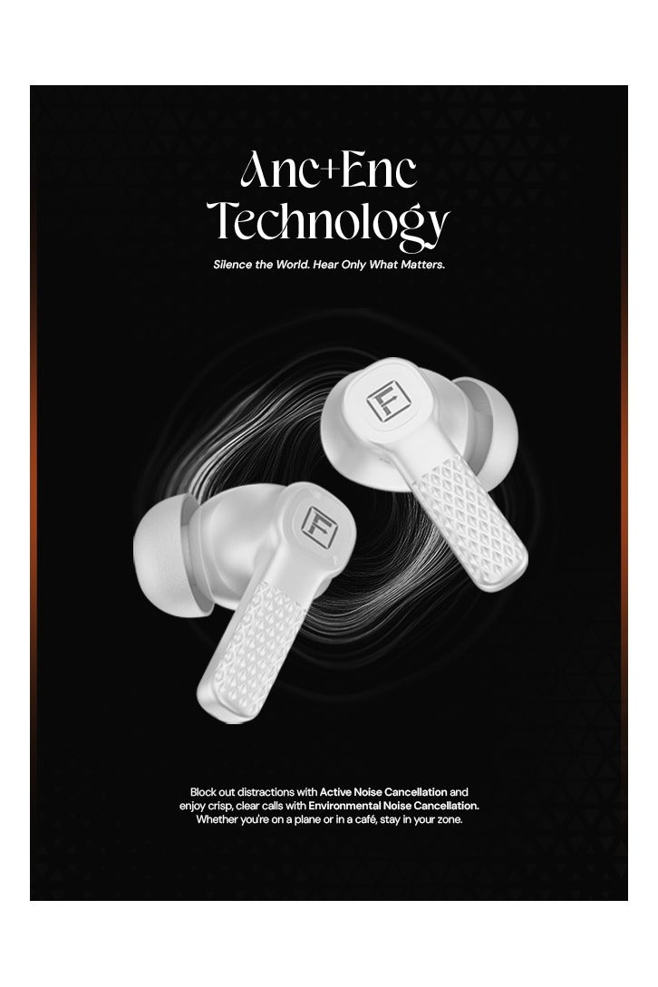 Faster Orvon In-Ear Wireless Earbuds Bluetooth 5.4- ANC+ENC Technology- Leather Textured LED Digital Display Charging Case Bluetooth Earbuds 25H Music Playback 13mm Dynamic Driver Enhanced Bass Type-C Charge- True Wireless Earbuds with Mic for TV Phone PC Laptop Workout Gym Running- Computer Earphones  with Wireless Charging Case (Frost White) - Image 4