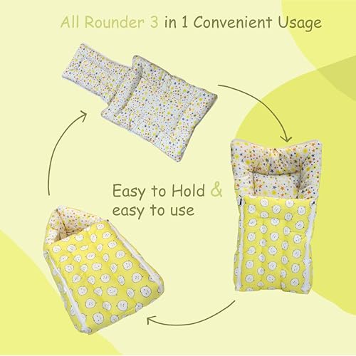 Fareto Combo of Baby Bed with Net | Carry Bag | 4 Pcs Bedding Set (0-6 Months, Baby Size, Cotton) (Yellow Sheep) - Image 5