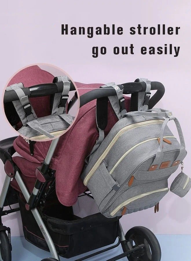 Diaper Bag Backpack Baby Bag, Diaper Changing Station with Sunshade Cloth u0026 Nappy Pad, Portable Big Travel Backpack with USB Port u0026 Insulated Pocket, Baby Bed Back Pack for Boys, Girls, Infant