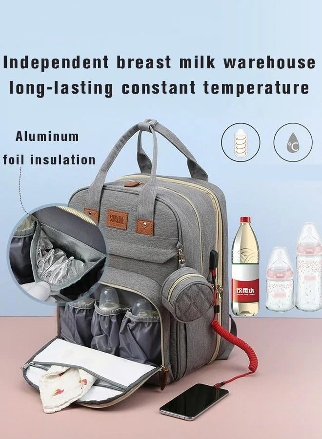 Diaper Bag Backpack Baby Bag, Diaper Changing Station with Sunshade Cloth u0026 Nappy Pad, Portable Big Travel Backpack with USB Port u0026 Insulated Pocket, Baby Bed Back Pack for Boys, Girls, Infant