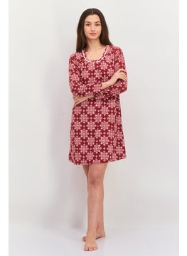 Carole Hochman Women Printed long Sleeves Short Pajama Dress, Pink Combo  - Image 1