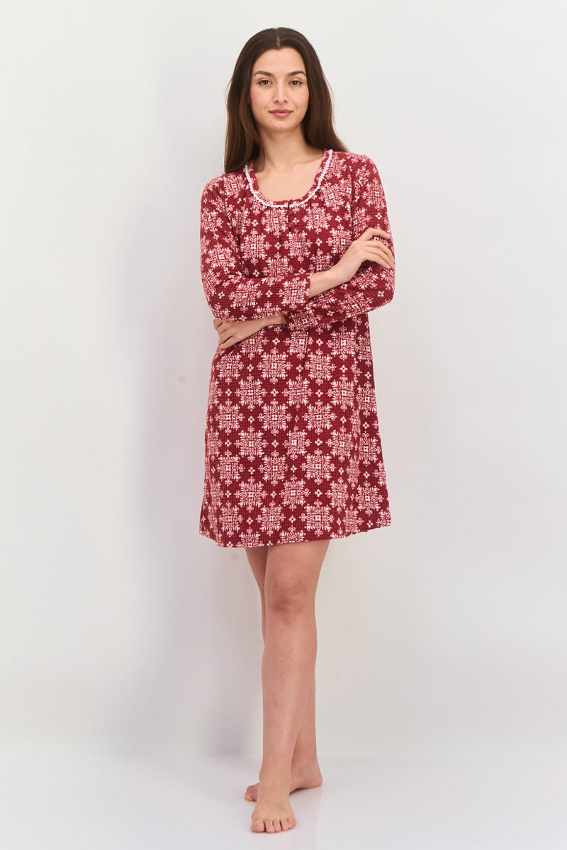 Carole Hochman فستان بيجاما قصير بأكمام طويلة مطبوعة للنساء، مجموعة وردية - Image 1