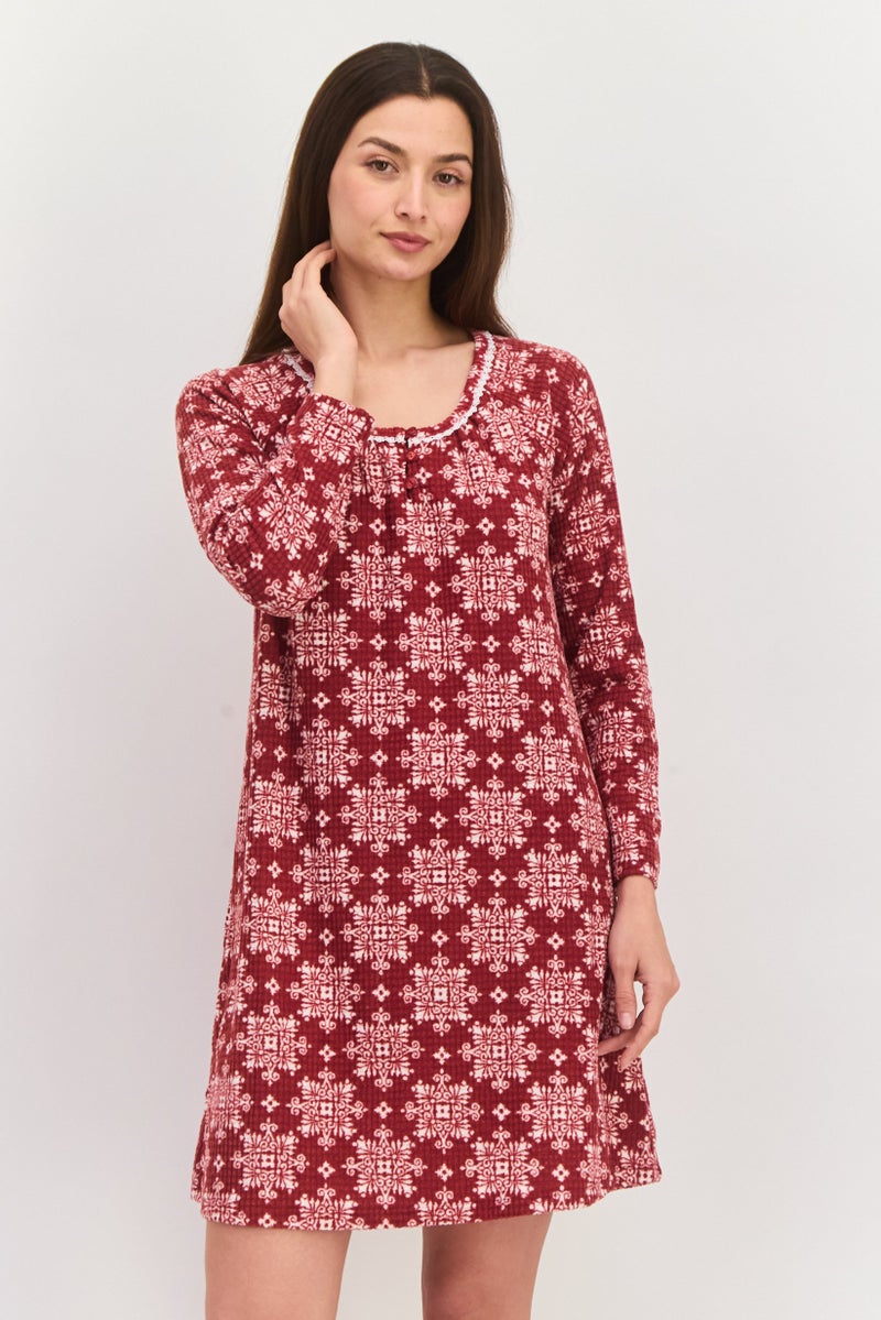 Carole Hochman فستان بيجاما قصير بأكمام طويلة مطبوعة للنساء، مجموعة وردية - Image 2