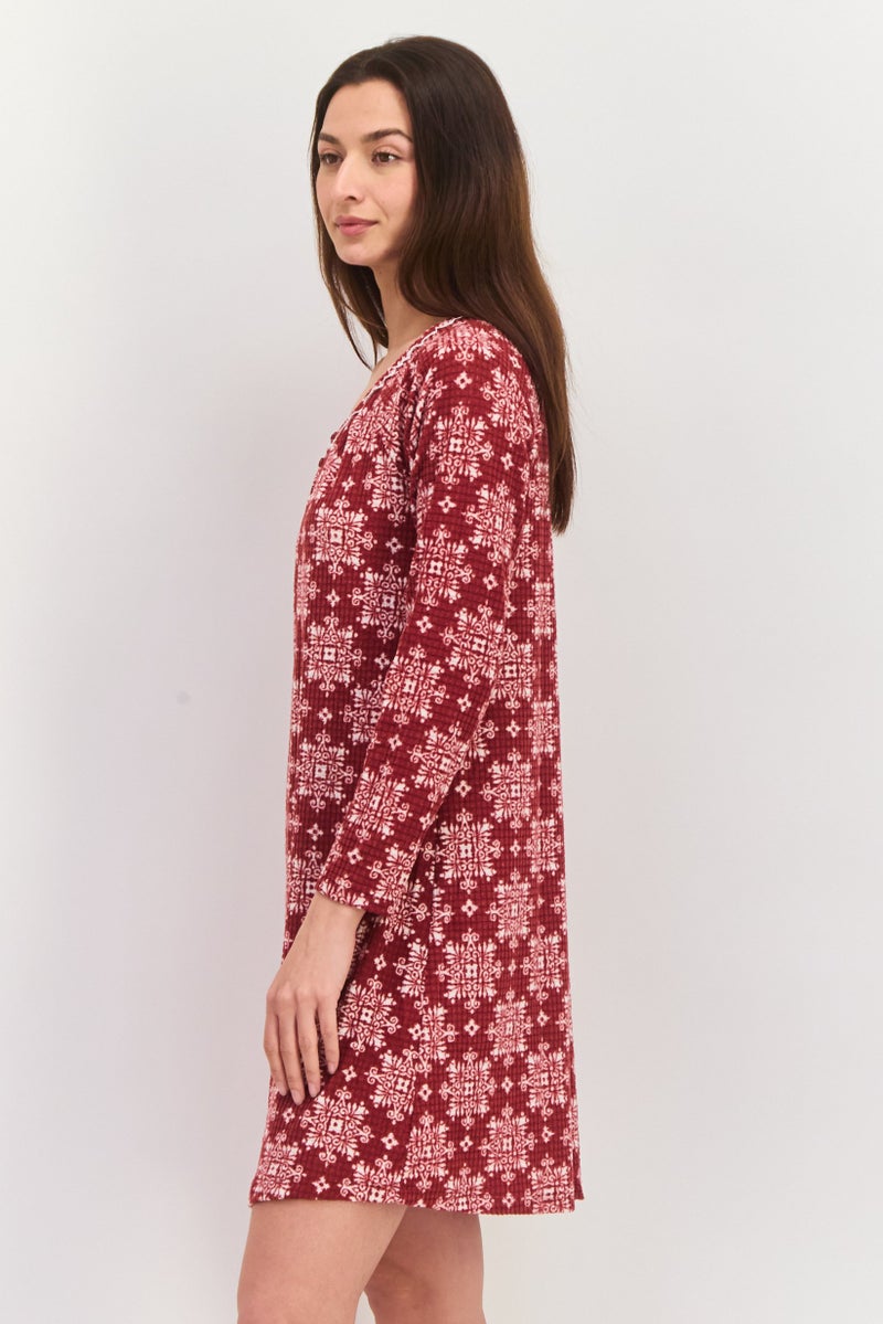 Carole Hochman فستان بيجاما قصير بأكمام طويلة مطبوعة للنساء، مجموعة وردية - Image 3